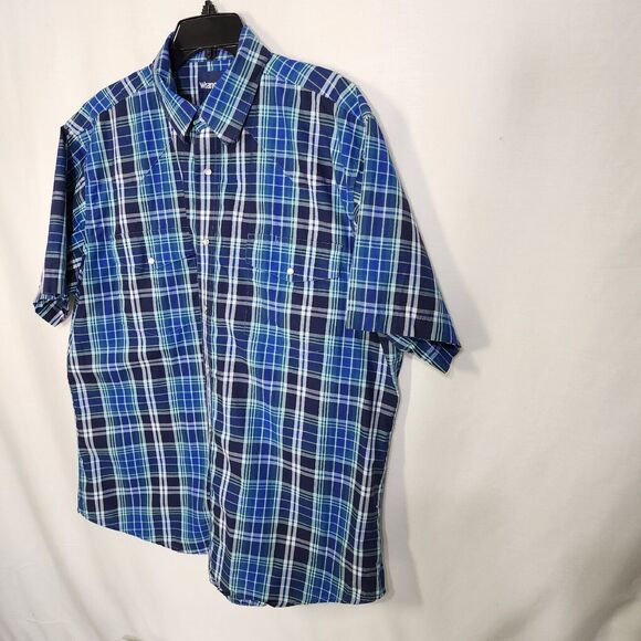 Wrangler Mens Shirt Size XL Pearl Snap Short Sleeve Western Blue Plaid Pockets - Picture 5 of 9